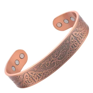 Unisex Vintage Magnetic Purple Copper Cuff Bangle Bracelet with Norse Tree Life Design for Arthritis Relief Care