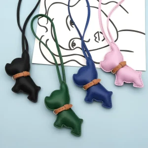 Urban Simplicity French Bulldog PU Leather Bag Charm Car Pendant Creative Accessory for Couples