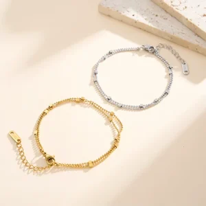 VEWANT Bulk 18K Gold Plated Stainless Steel Dainty Double Layer Ball Chain 2MM Square BeadBracelet Premium Jewelry for