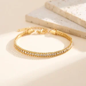VEWANT Factory Direct Stainless Steel Double Layer Curb Chain CZ Bracelet 18K Gold Plated High Quality Fashion Jewelry
