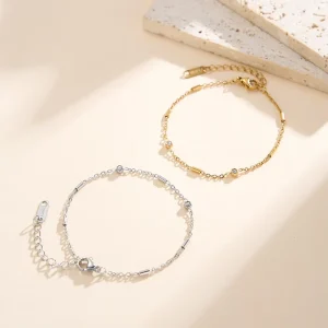 VEWANT Stainless Steel 18K Gold Plated Bezel 3.5mm CZ Bar Motif Chain Bracelet Bulk Order High Quality Factory Direct