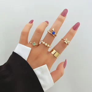 VKME Fashion Jewelry European Simple Style Romantic Blue Diamond Chain Link Rings Sets Classic Charm Designer Rings for Women