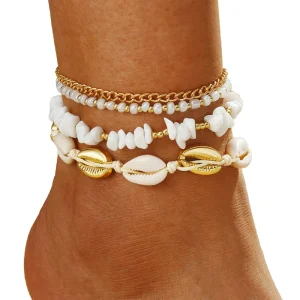 VKME New Gold Plated Alloy Bohemian Foot Jewelry Summer Beach Barefoot Shell Anklets Set for Women Gift
