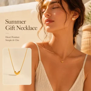 Vacation Minimalist Gold Plated Heart Pendant Clavicle Chain Gift For Women Electroplated Stainless Steel Necklace