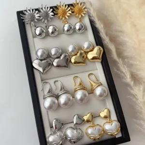 Valentine Pearl Heart Earrings Sunflower Drop Earrings Exquisite Pearl Earrings Collection