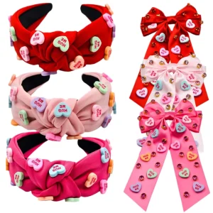 Valentine’s Day Fashion Women’s Headband with Letter Bow Hair Clip Hair Accessories Set for Gift