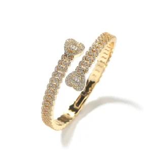 Valentine’s Day Gift Cuban Link Heart Bangle Sweet Lovely Bracelets Women Hip Hop Jewelry Brass Iced Out Zircon Bangle