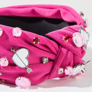 Valentine’s Day Headband Heart & Arrow Rhinestone Embellished Fabric Hair Hoops Romantic Holiday Hair Accessories for Women