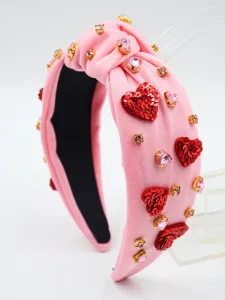Valentine’s Day Knotted Headbands Heart Sequin & Rhinestone Hair Hoops Holiday Hair Accessories for Women