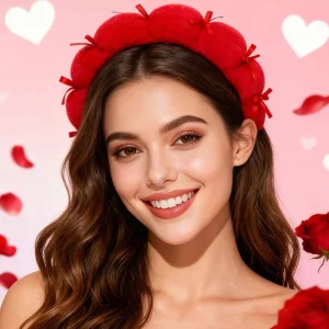 Valentine’s Day Women Girls Spa Elastic Hairbands Thick Sponge Padded Children Hair Head Bands Red Cloud Twisted Bubble Headband