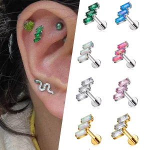 Valentines Fashion Jewelry ASTM F136 Titanium Ear Studs Gold Plated Jewelry Cubic Zirconia Labret Lip Stud Fashion Body Jewelry