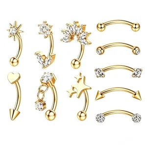 Variety Curved Rod Puncture Jewelry Star Love Pattern Stainless Steel Eyebrow Nail Lip Nail Ear Nail Multi Use Accessories Gift