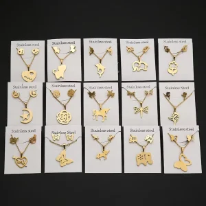 Various Styles Stainless Steel Gold Plated Butterfly Heart Fashion Jewelry Jewelry Set For Women