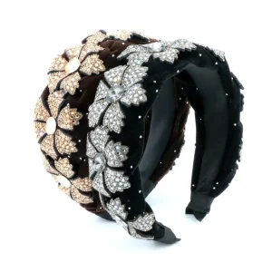 Velvet Crystal Full Rhinestone Luxury Flower Headband Custom High Quality Hair Accessories