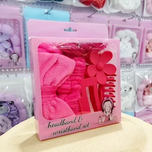 Velvet Face Wash Kit Includes Cloud Headband Wrist Band Set and Pretty Bow Headband for Women for Custom Package
