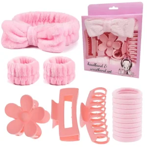 Velvet Face Wash Kit Includes Wrap Headband with Bow and Wrist Band Set with Hair Claws to Women for Custom Package in 16 Pcs