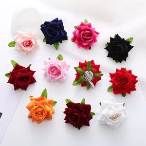 Velvet Rose Flower Hair Clip and Brooch New Year Bride Flower Hair Accessories Factory in Stock