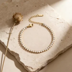 Versatile Full Diamond 18K Gold Plated Zircon Stainless Steel Armlet Jewelry Shiny Crystal Chain Thin Tennis Bracelet