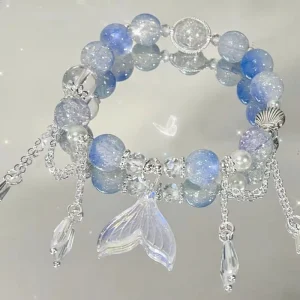 Versatile Niche Stock Unique Novel Style Beaded Tassel Bangles High Aesthetic Crystal Bracelets for Women Girls