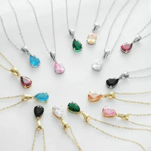 Versatile Personality and Temperament Zircon Necklace Simple Waterdrop Necklace Colored Jewelry
