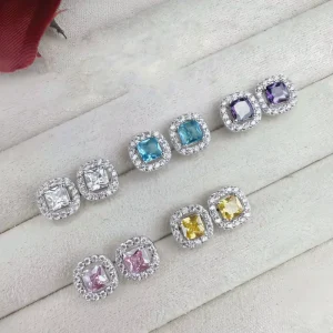 Vewant Fine Jewelry Halo Stud Earrings 925 Silver Zircon Gold Plated Colorful Gift