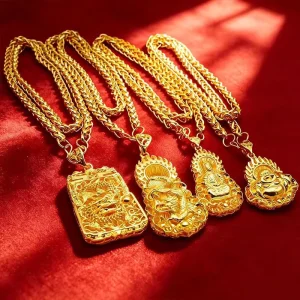 Vietnam Sha Jin Long Brand Hollow Maitreya Flame Guanyin Pendant Necklace Male Gold Jewelry Buddha Bamboo Buddhism