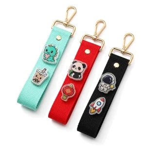 Vigreat Custom Cute Cartoon Acrylic Charms Woven Wrist Strap Keychain Detachable Snap Hook Bag Ornament Backpack Decor Accessory