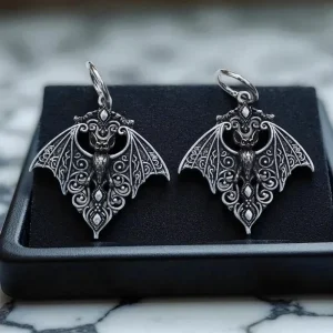 Viking Vintage Gothic Bat Pendant Earrings for Men and Women Gothic Jewelry Hollowed out Vampire Bat Pendant Hoop Earrings