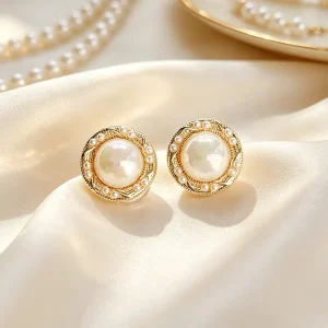 Vintage 18K Gold Plated Pearl Clip on Earrings for Unpierced Ears Shell Pearl Retro Jewelry Factory