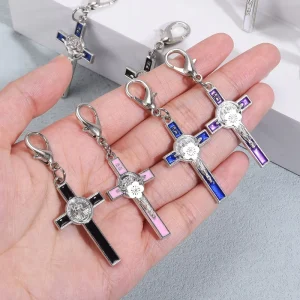 Vintage Alloy Drip Oil Cross Pendant Keychain For DIY Jewelry Making Necklace DIY Keychain