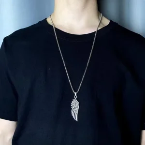 Vintage Antique Silver Angel Wing Pendant Necklace Men Women Box Chain Punk Wing Necklace