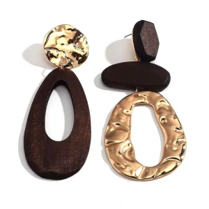 Vintage Artistic Zinc Alloy Geometric Electroplated Drop Earrings Asymmetric Personality Women’s with Gold