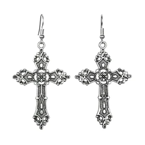 Vintage Baroque Hollow Cross Drop Dangle Earrings for Women Charm Personality Exaggerate Goth Party Jewelry Accessories Gift