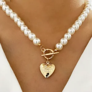 Vintage Baroque Pearl Necklace for Women Fashion Multi Layer Shell Bead Necklaces Coin Heart Choker Jewelry