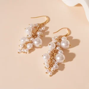 Vintage Baroque Size Imitation Pearl Dangle Tassel Ear Hook French Niche Elegant Internet Celebrity Earrings