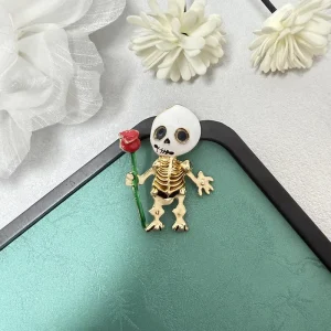 Vintage Baroque Skull Skeleton Flower Hard Enamel Brooch Fashion Lapel Pin Suit Coat Accessories Ideal Holiday Birthday Gift