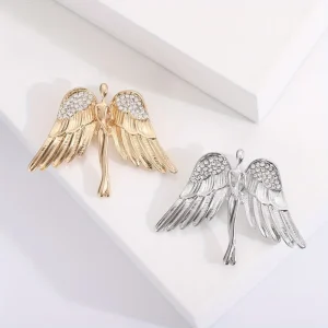 Vintage Baroque Women Men Angel Wings Rhinestone Alloy Brooches Fashion Classic Elegant Unisex Clothing Buckle Pins