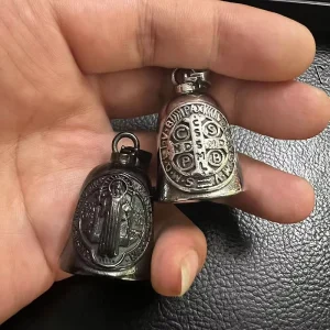 Vintage Black Saint Benedict Motorcycle Bell Stainless Steel Riding Guardian Charm for Biker Accessories Bulk