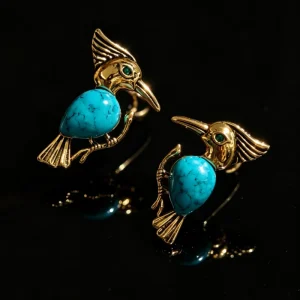 Vintage Blue Bird Enamel Earrings European Retro Distressed Metal Elegant Women Fashion Ear Jewelry