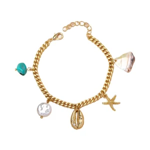 Vintage Blue Turquoise Stone Shell Starfish Bracelet Summer Beach Style Charms Jewelry for Women