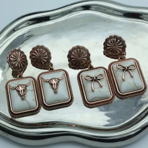 Vintage Bohemian Bull Head & Bow Stud Earrings Retro Alloy Relief Design Oversized Fashion Statement Earring for Women