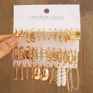 Vintage Bohemian Style Mixed Color Zinc Alloy Jewelry Geometric Trendy Elegant Gift Simple Assorted Woman Earring Set