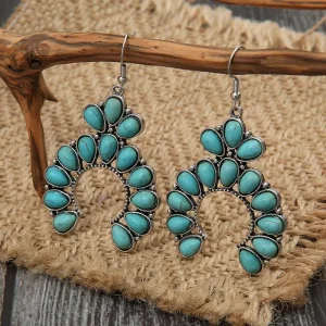 Vintage Boho Hippie Turquoise Drop Earrings Western Style Squash Blossom Bohemian Flower Fashion Dangle Jewelry Gift
