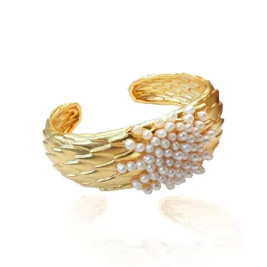 Vintage Brass Natural Freshwater Pearl Cuff Bracelet For Women Gold Plated Bangles For Weddings And Gifts