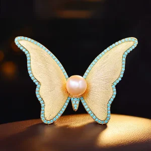 Vintage Butterfly Brooch Women’s Birthday Gift Fashion Luxury Insect Freshwater Pearl Pin