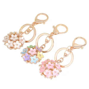 Vintage Cartoon Daisy Flowers Keychain 3D Metal Embossing Printing Rhinestone Purse Charm Pendant Xmas Gift for Women
