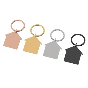Vintage Cartoon Style Metal Stainless Steel House Charm Engraved Custom Keychain Pendant Gift