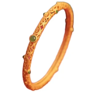 Vintage Chinese Palace Style Classic Ethnic Bracelet Antique Jade Gold Accents Women’s Fashion Bangle Featuring Cloud