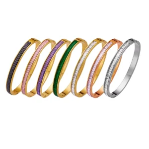 Vintage Colored Zircon Bracelet Stainless Steel Fashion Cuff Bracelet Bangles for Women Waterproof Jewelry
