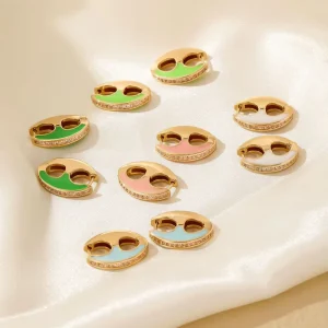 Vintage Copper Enamel Oil Drip Zircon Gold Plated Earrings Women’s Jewelry Simple Niche Design High End Accessories